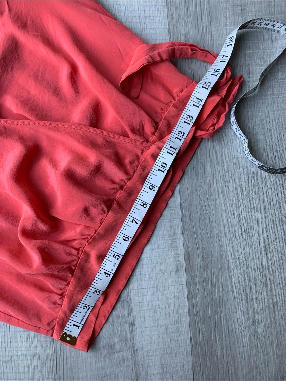 Madewell Coral-Red Silk Wrap Blouse with Tie Waist, Size XS.